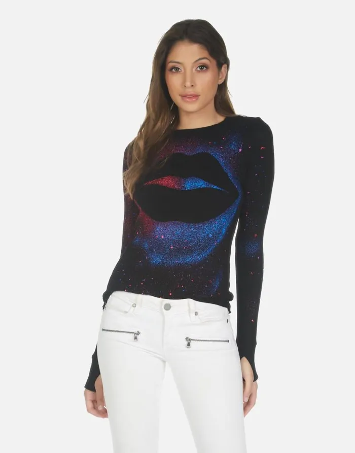 McKinley X Galaxy Lip Black Galaxy Splatter Women Lauren Moshi Long Sleeve