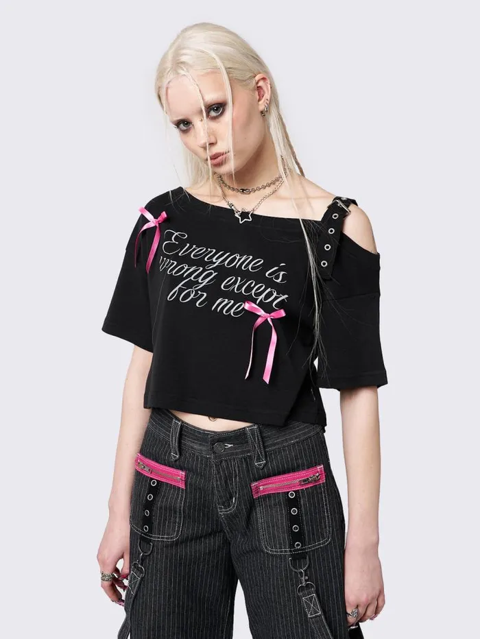 Me Vs Everyone Black Off Shoulder Top Women Minga London Tops and TShirts