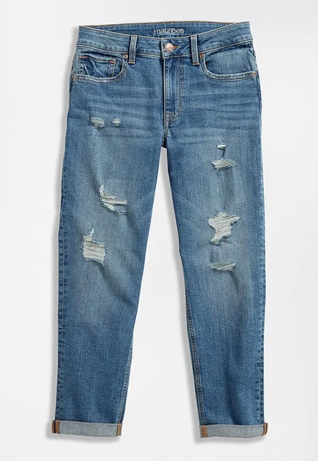 Medium Wash Destructed Boyfriend Cropped Jean Women Maurices Bottoms