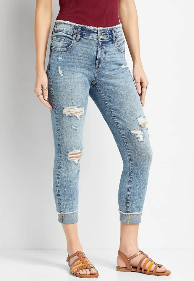 Medium Wash Frayed Waist Cropped Jean Women Maurices Bottoms
