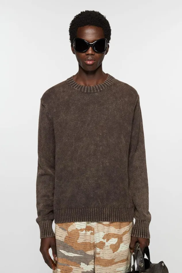 Men Acid Wash Jumper Coffee Brown Acne Studios Knitwear