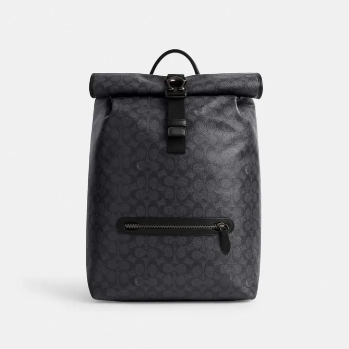 Men Beck Roll Top Backpack In Signature Canvas Charcoal Coach Backpacks