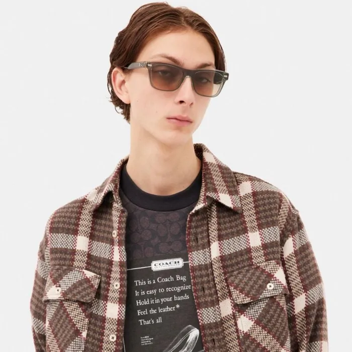 Men Beveled Signature Square Sunglasses Transparent Green Coach Sunglasses