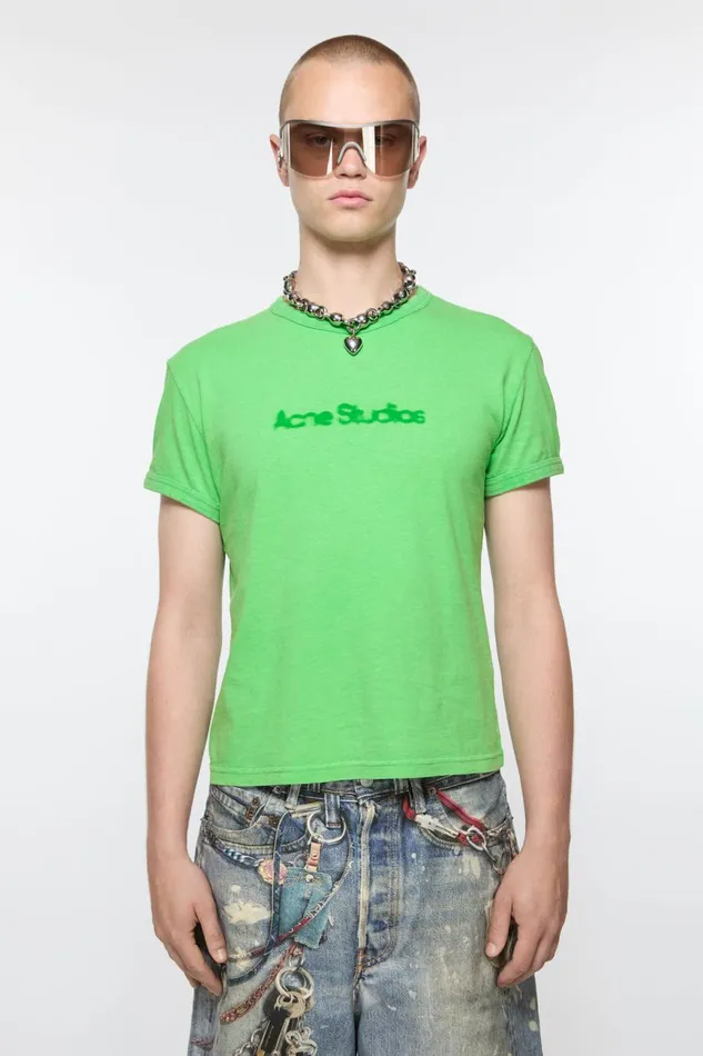 Men Blurred Logo Tshirt 8211 Fitted Unisex Fit Bright Green Acne Studios Tshirts