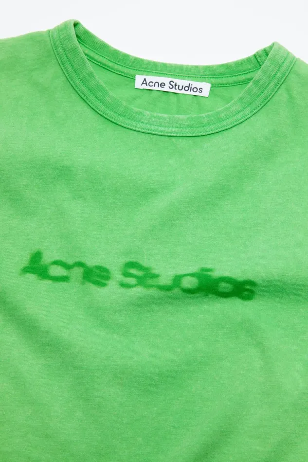 Men Blurred Logo Tshirt 8211 Fitted Unisex Fit Bright Green Acne Studios Tshirts