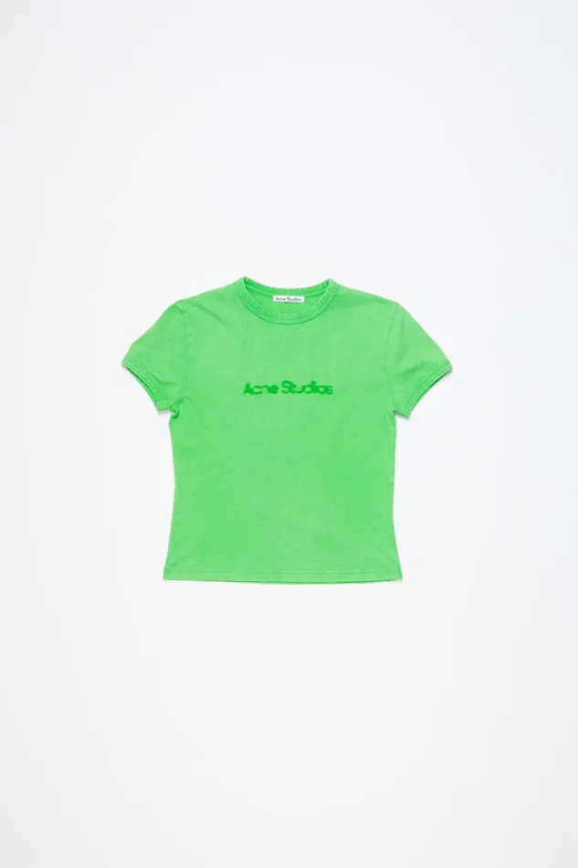 Men Blurred Logo Tshirt 8211 Fitted Unisex Fit Bright Green Acne Studios Tshirts