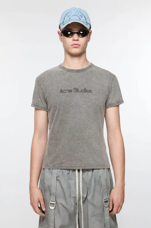 Men Blurred Logo Tshirt 8211 Fitted Unisex Fit Faded Grey Acne Studios Tshirts