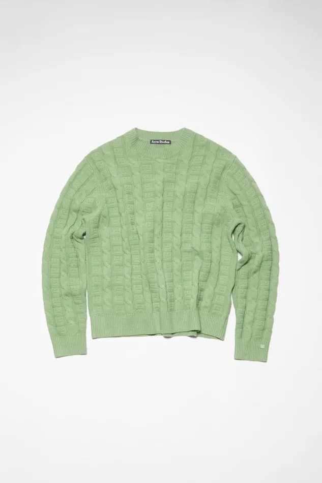 Men Cable Wool Jumper Sage Green Acne Studios Knitwear