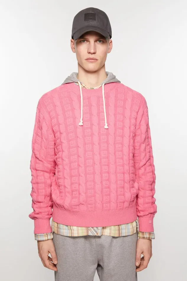 Men Cable Wool Jumper Tango Pink Acne Studios Knitwear