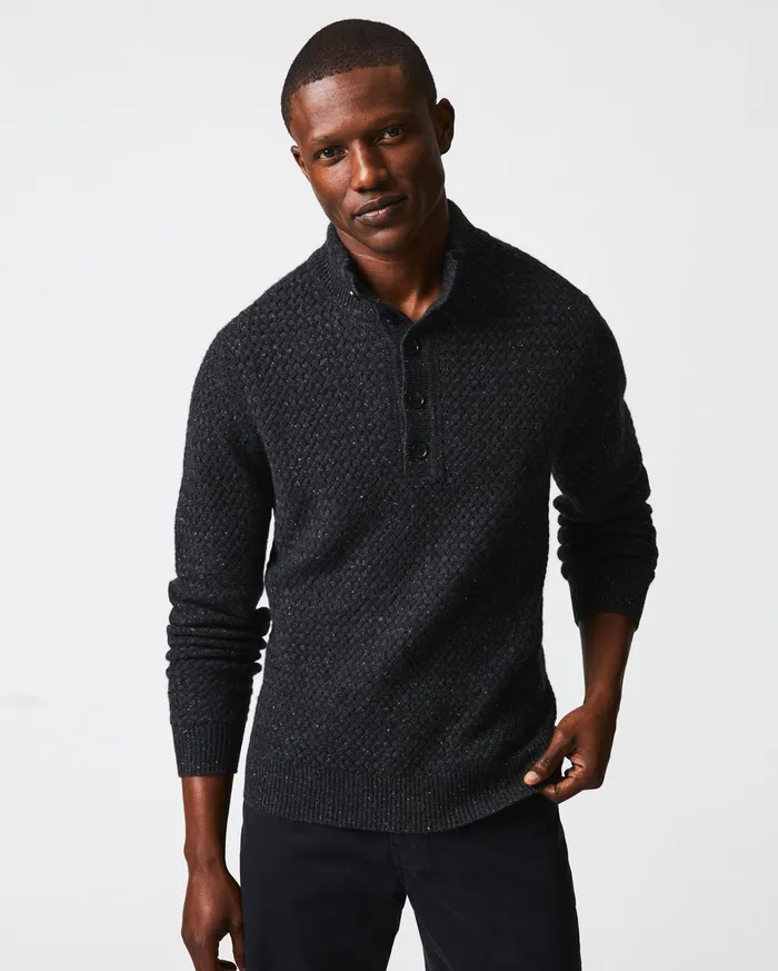 Men Cashmere Basketweave Pullover Charcoal Billy Reid Sweaters and Sweatshirts