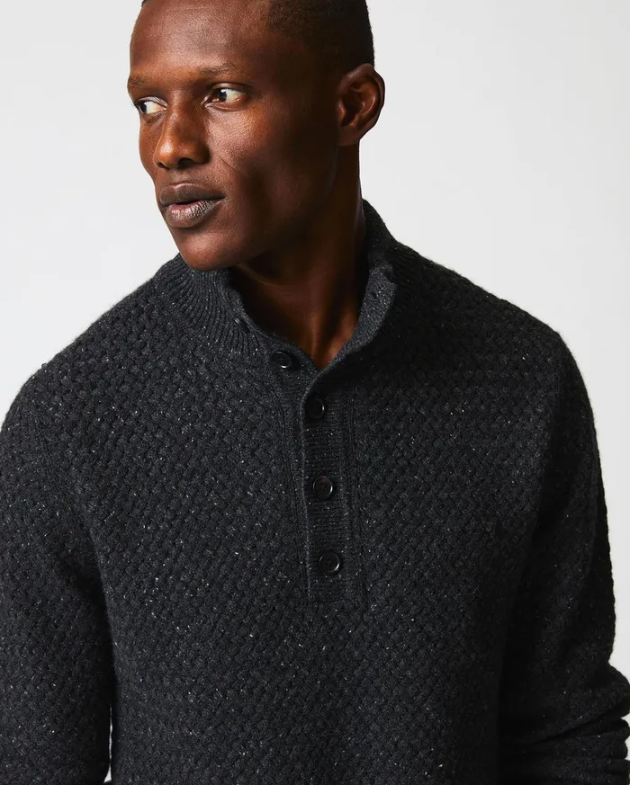 Men Cashmere Basketweave Pullover Charcoal Billy Reid Sweaters and Sweatshirts