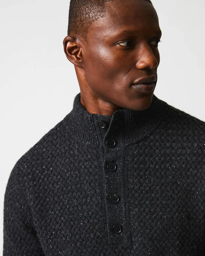 Men Cashmere Basketweave Pullover Charcoal Billy Reid Sweaters and Sweatshirts