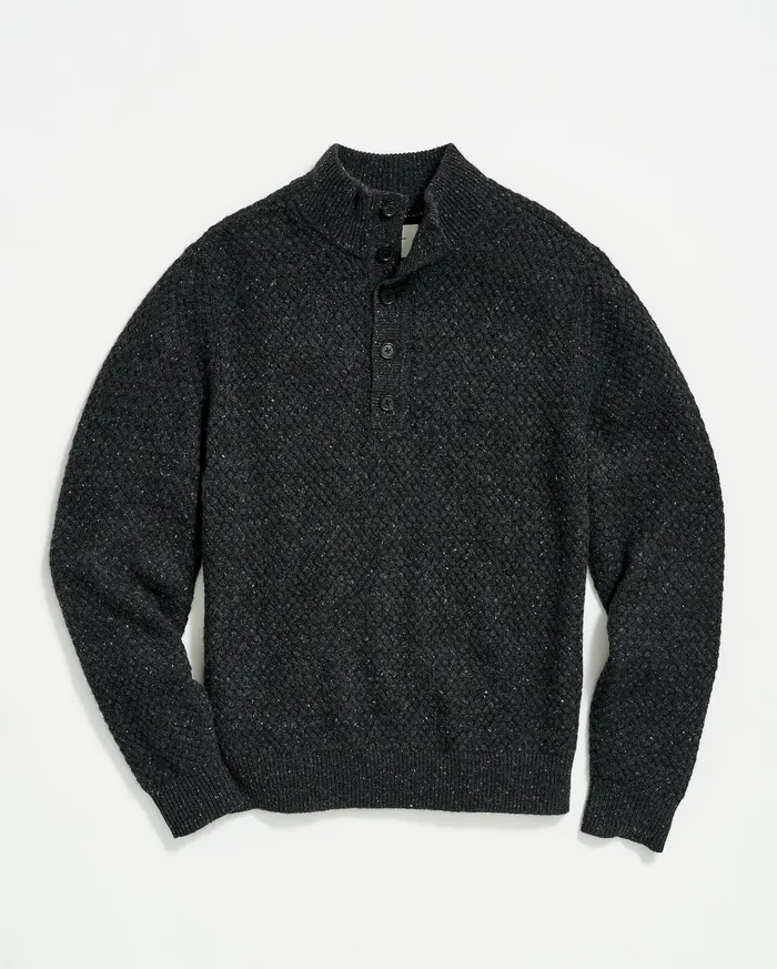 Men Cashmere Basketweave Pullover Charcoal Billy Reid Sweaters and Sweatshirts