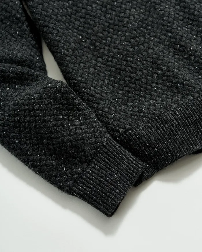 Men Cashmere Basketweave Pullover Charcoal Billy Reid Sweaters and Sweatshirts