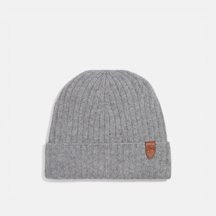 Men Cashmere Beanie Heather Grey Coach Hats Scarves and Gloves