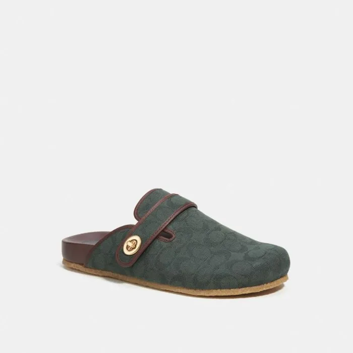 Men Clog In Signature Jacquard Amazon Green Coach Sandals and Slides