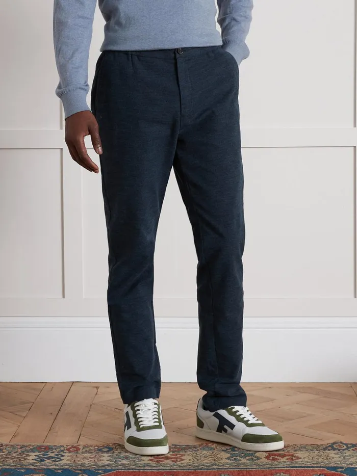 Men Clothing Cyrillus DenimEffet Twill Trousers With Elastic Waistband Denim Bleu