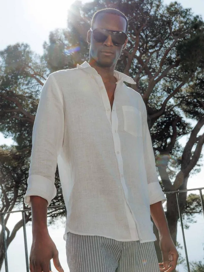 Men Clothing Cyrillus Plain Regular Fit Linen Shirt Ecru