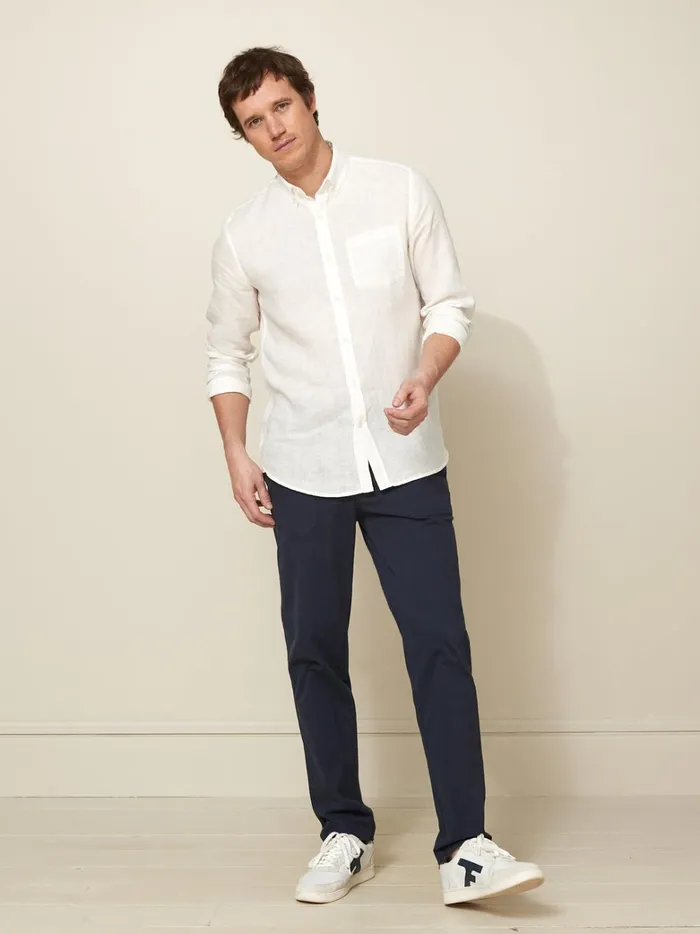 Men Clothing Cyrillus Plain Regular Fit Linen Shirt Ecru