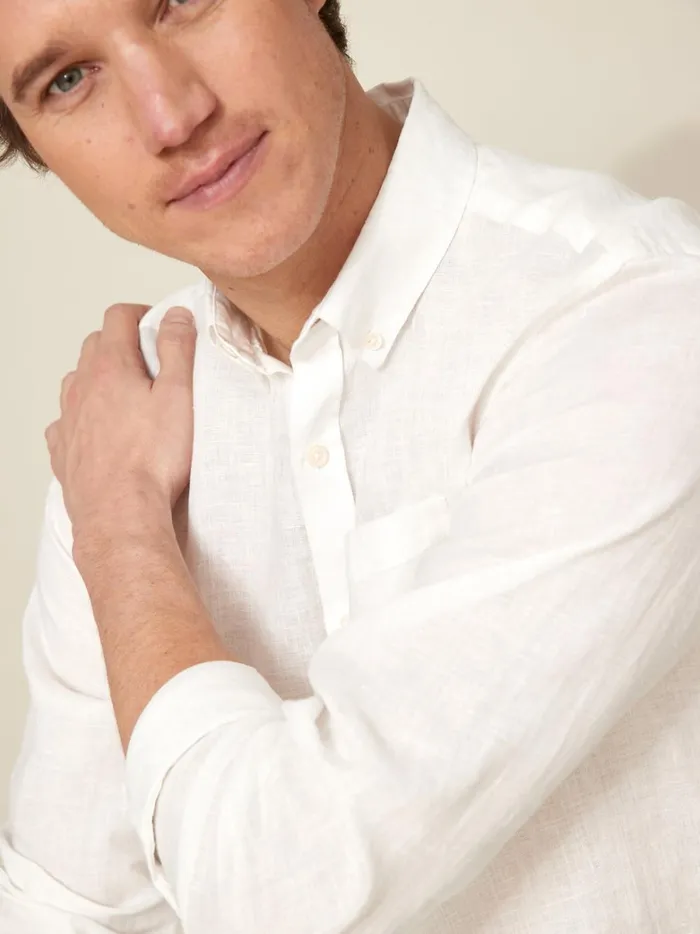 Men Clothing Cyrillus Plain Regular Fit Linen Shirt Ecru