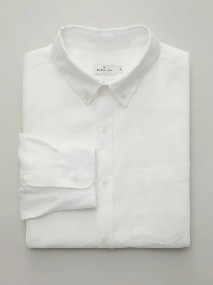 Men Clothing Cyrillus Plain Regular Fit Linen Shirt Ecru