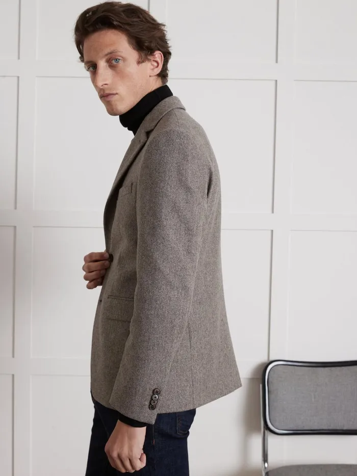Men Clothing Cyrillus Pure Wool Herringbone Blazer Marron