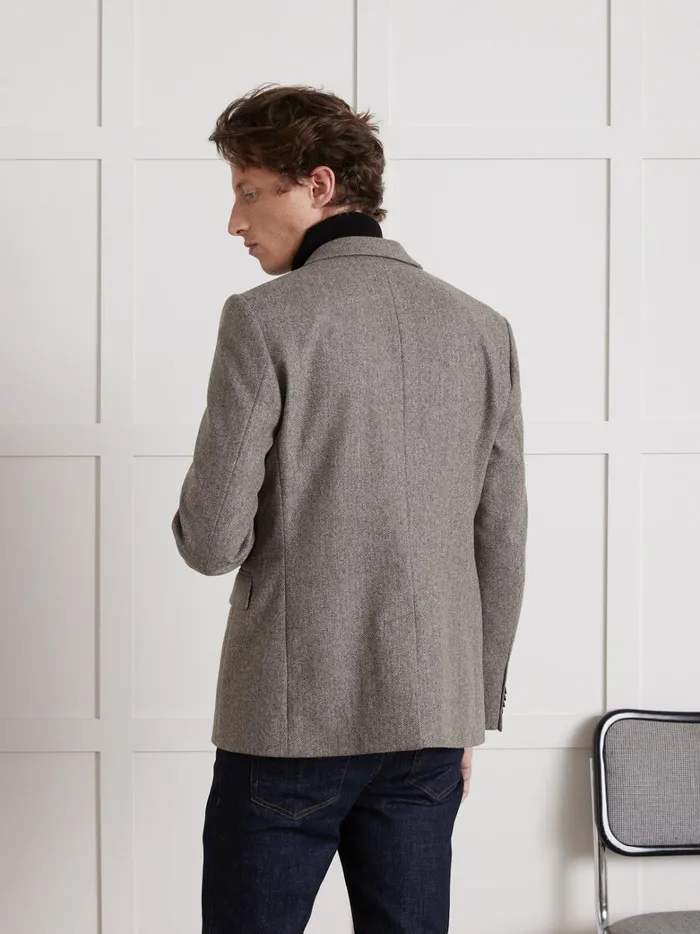 Men Clothing Cyrillus Pure Wool Herringbone Blazer Marron
