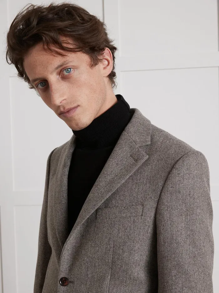 Men Clothing Cyrillus Pure Wool Herringbone Blazer Marron