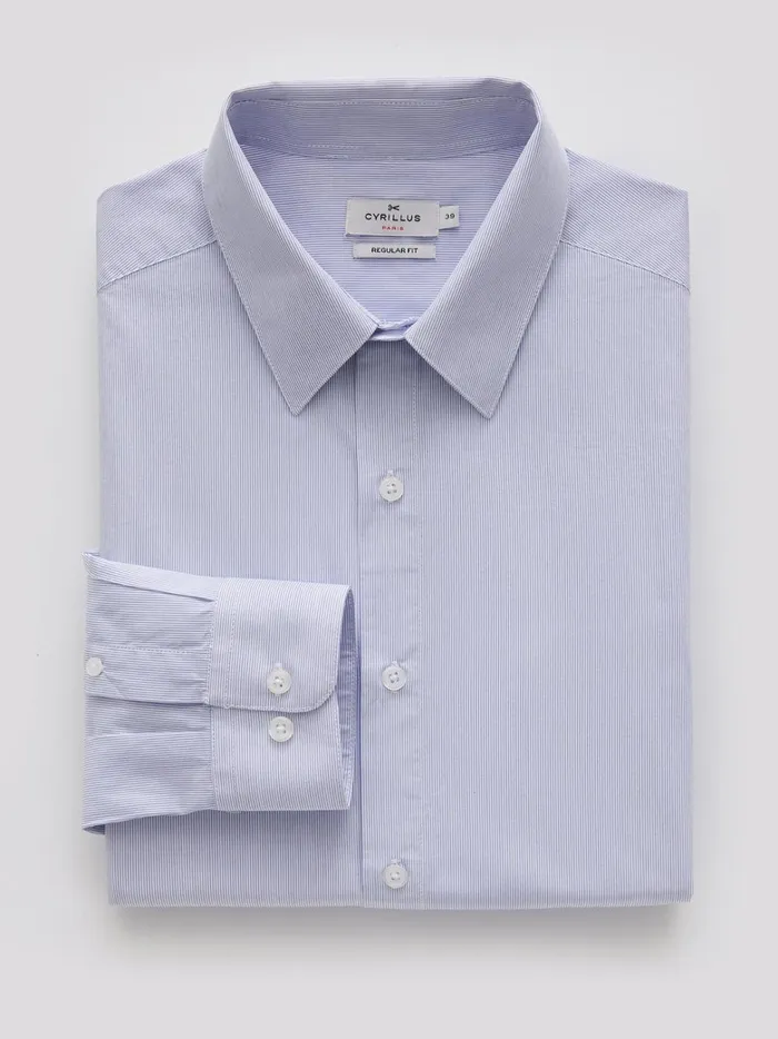Men Clothing Cyrillus Regular Fit Striped Shirt Rayure Bleuecru