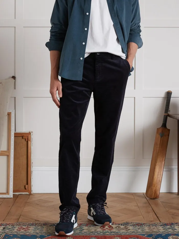 Men Clothing Cyrillus Wide Wale Corduroy Trousers With Elastic Waistband Marine