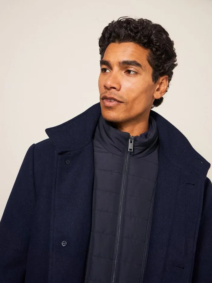 Men COATS and JACKETS White Stuff Horsholm Wool Funnel Neck Coat Dark Navy