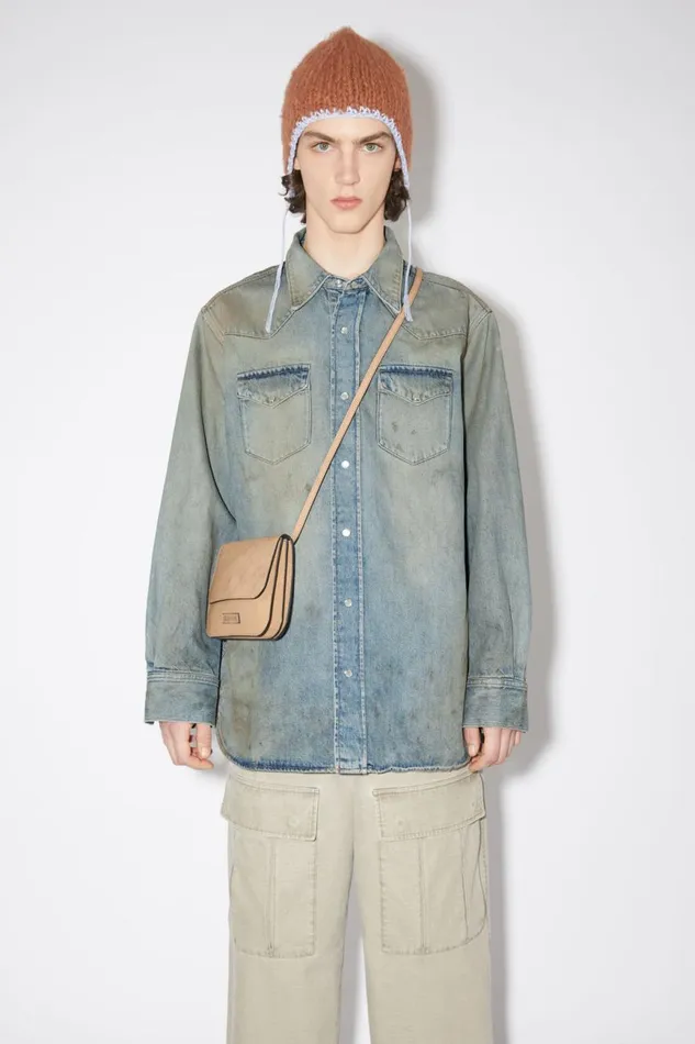 Men Denim Buttonup Shirt Mid Blue Acne Studios Shirts