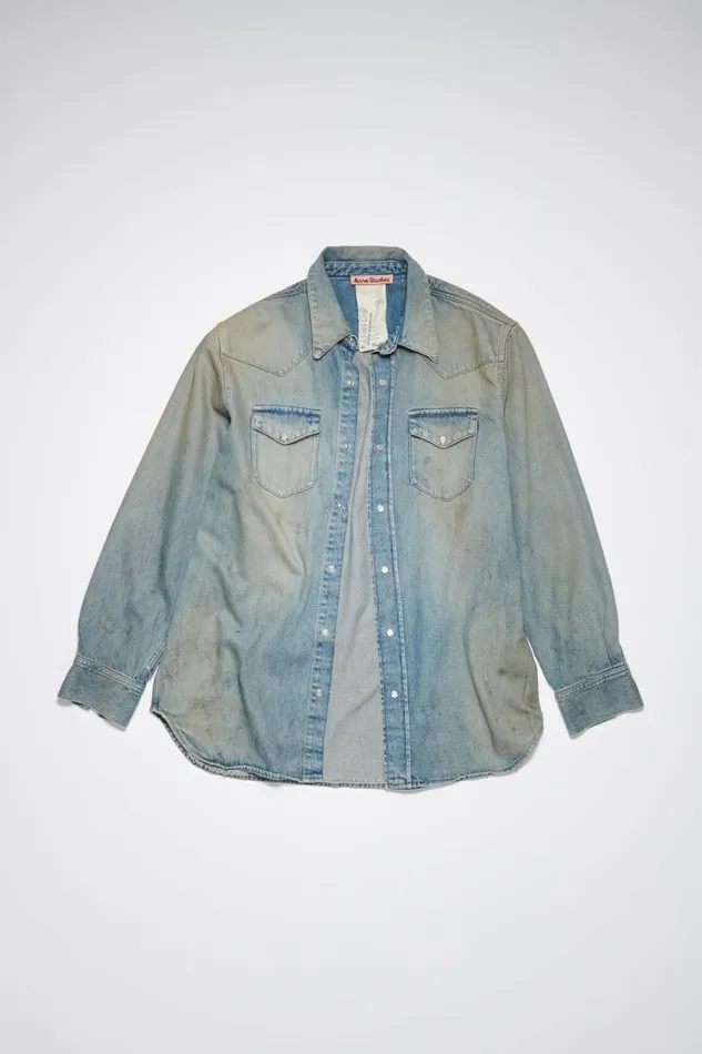 Men Denim Buttonup Shirt Mid Blue Acne Studios Shirts