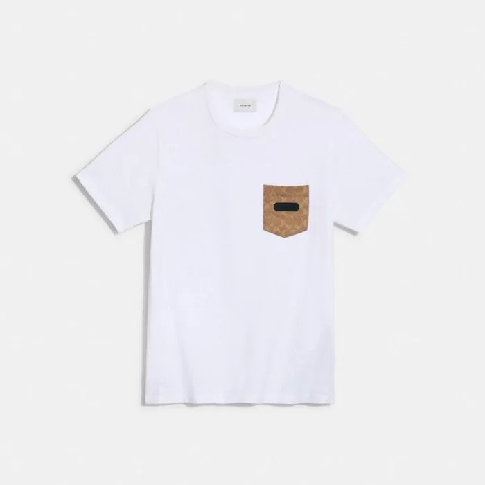 Men Essential Pocket T Shirt In Organic Cotton White Coach Tops and Bottoms
