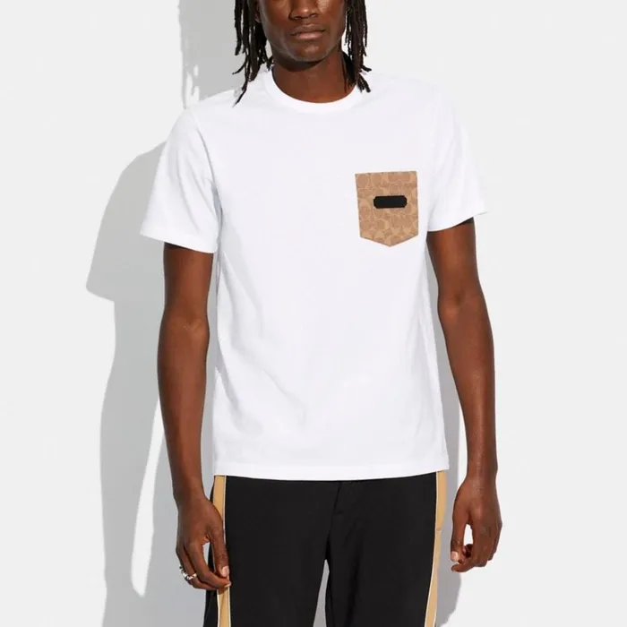 Men Essential Pocket T Shirt In Organic Cotton White Coach Tops and Bottoms
