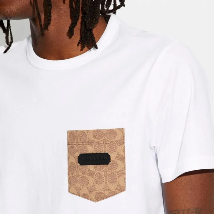 Men Essential Pocket T Shirt In Organic Cotton White Coach Tops and Bottoms