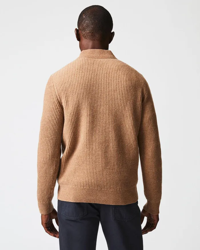 Men Fisherman Rib Half Zip Cameltan Billy Reid Sweaters and Sweatshirts