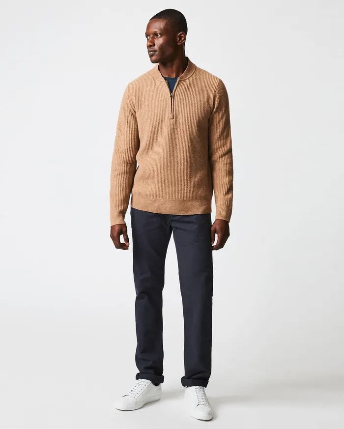Men Fisherman Rib Half Zip Cameltan Billy Reid Sweaters and Sweatshirts