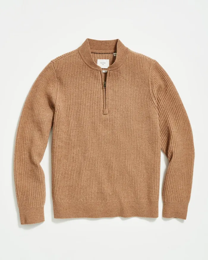 Men Fisherman Rib Half Zip Cameltan Billy Reid Sweaters and Sweatshirts