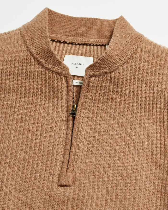 Men Fisherman Rib Half Zip Cameltan Billy Reid Sweaters and Sweatshirts
