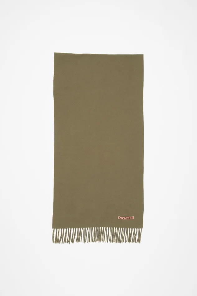 Men Fringe Wool Scarf 8211 Narrow Khaki Green Acne Studios Scarves