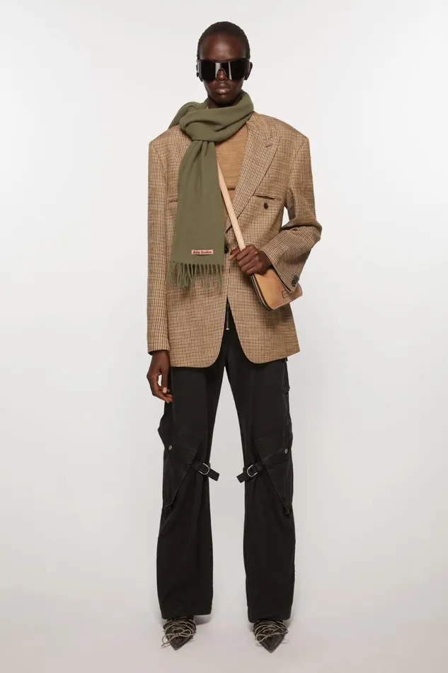 Men Fringe Wool Scarf 8211 Narrow Khaki Green Acne Studios Scarves