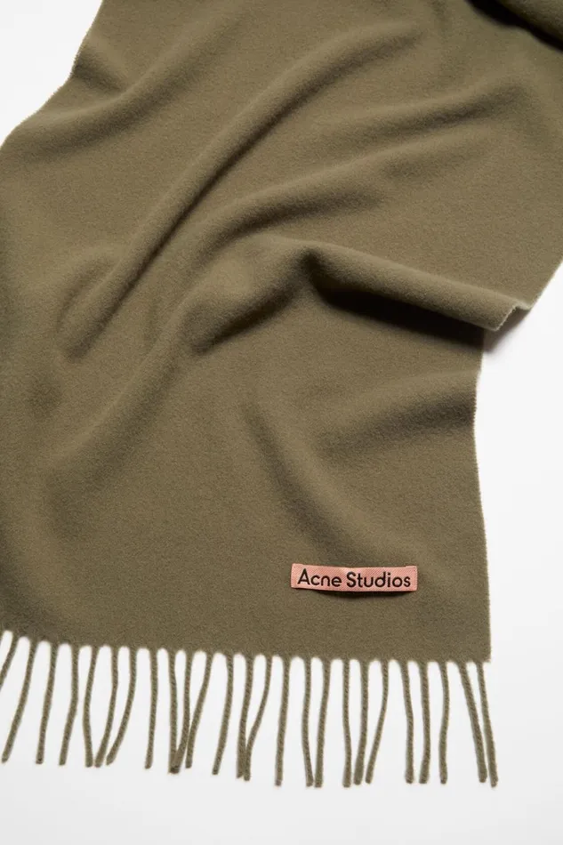 Men Fringe Wool Scarf 8211 Narrow Khaki Green Acne Studios Scarves