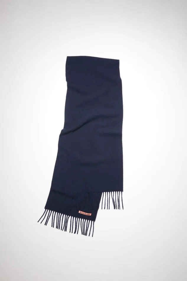 Men Fringe Wool Scarf 8211 Skinny Navy Blue Acne Studios Scarves