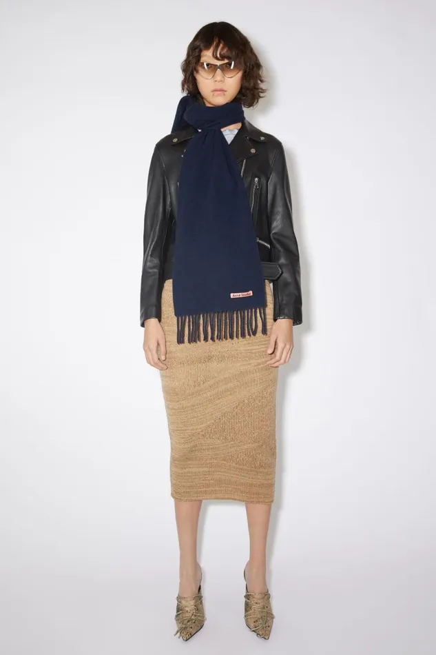 Men Fringe Wool Scarf 8211 Skinny Navy Blue Acne Studios Scarves