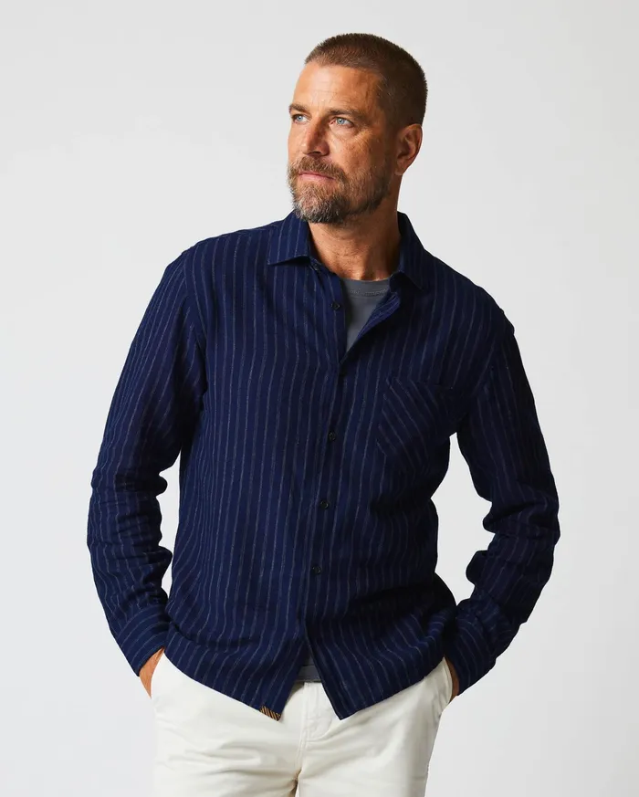 Men John T Shirt Indigowhite Billy Reid Shirting
