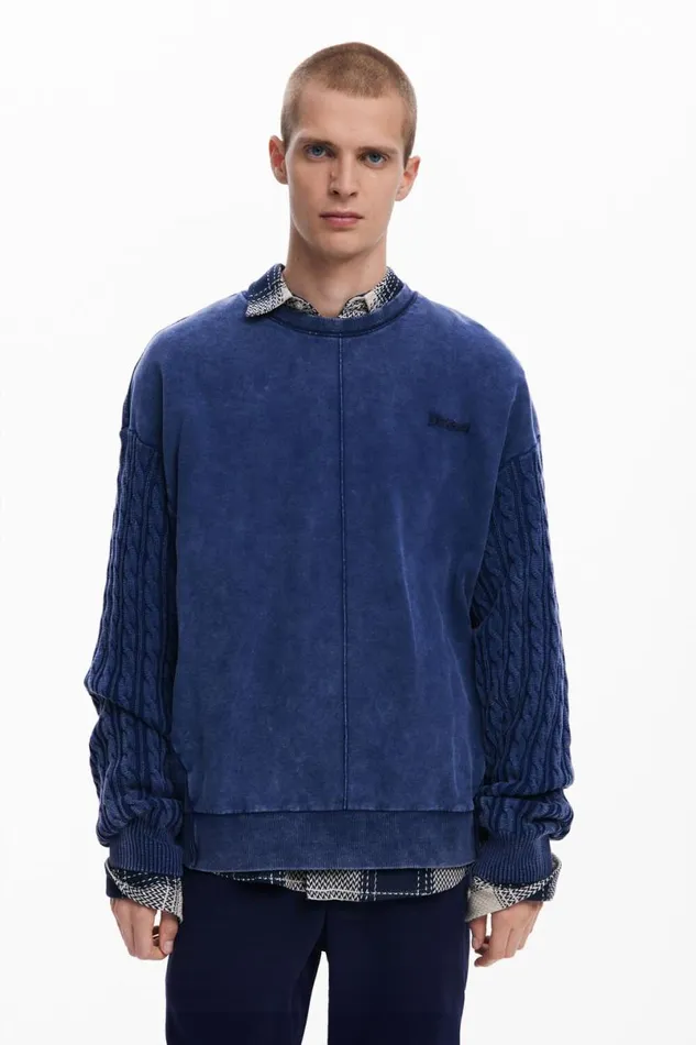 Men Jumpers And Sweatshirts Desigual Sweatshirt With Braided Sleeves