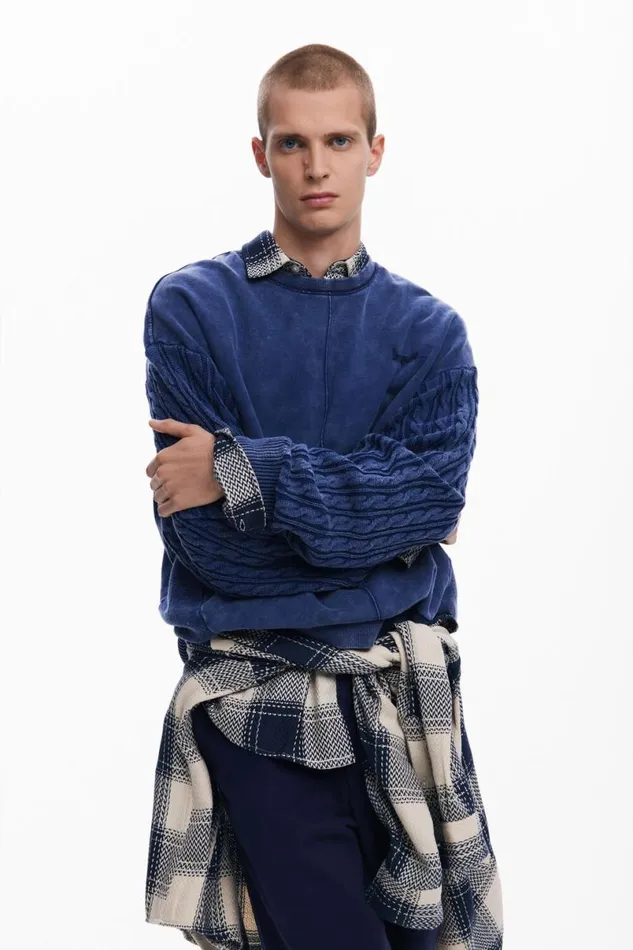 Men Jumpers And Sweatshirts Desigual Sweatshirt With Braided Sleeves