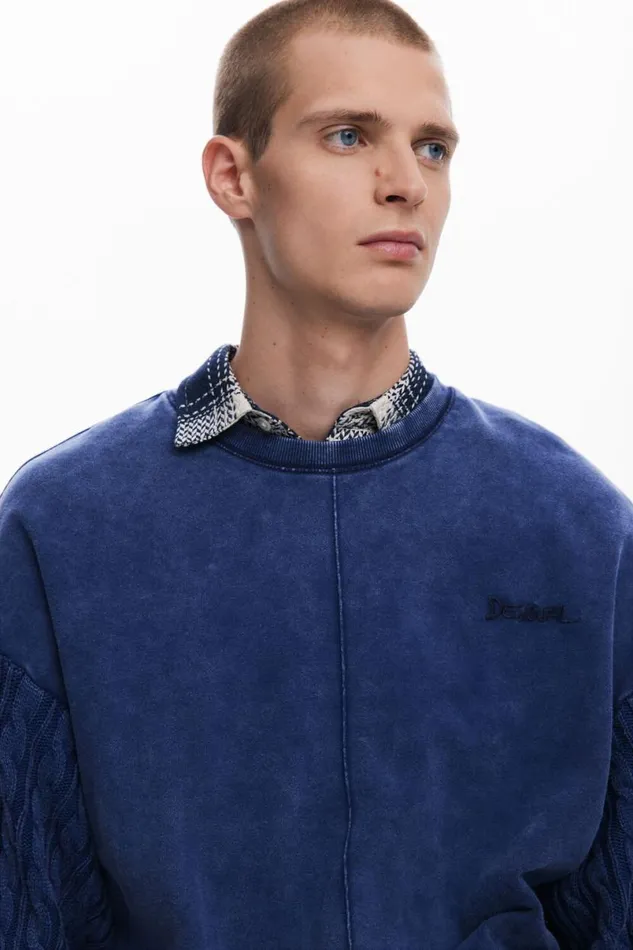 Men Jumpers And Sweatshirts Desigual Sweatshirt With Braided Sleeves