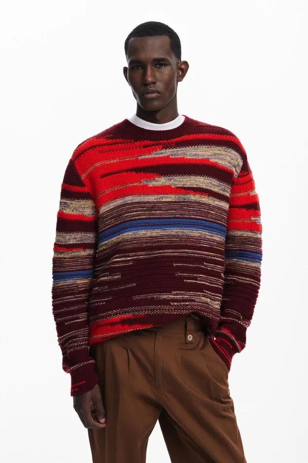 Men Jumpers And Sweatshirts Desigual Thick Striped Sweater